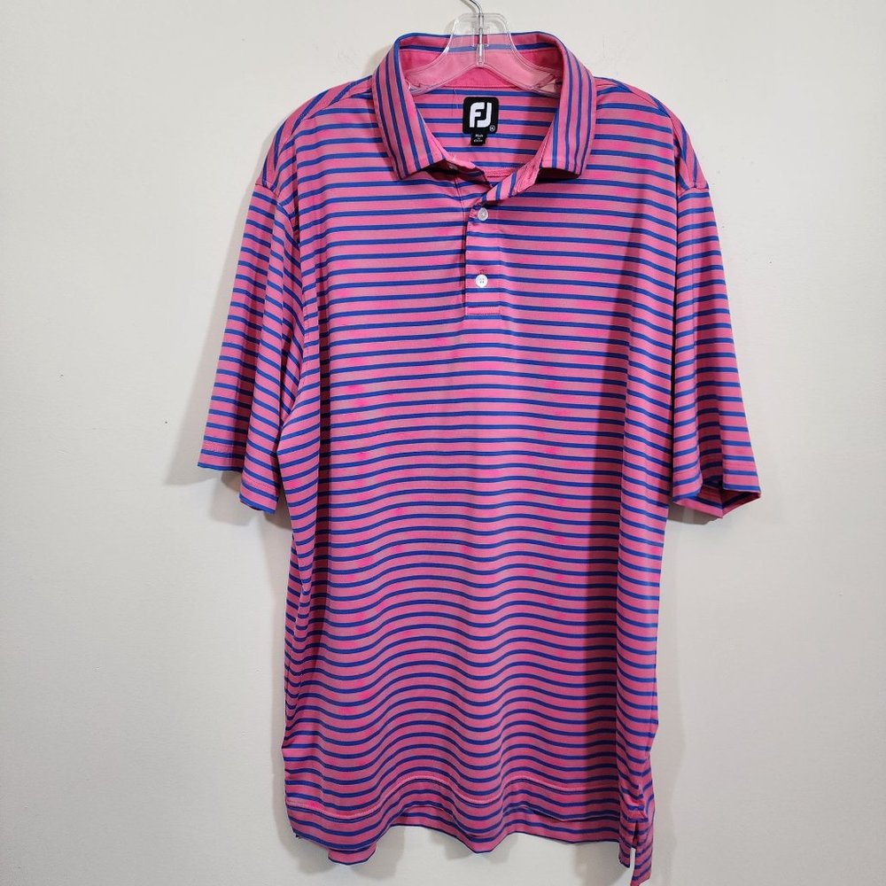 FootJoy striped short sleeve polo‎ shirt pink and blue stripes men's size XL